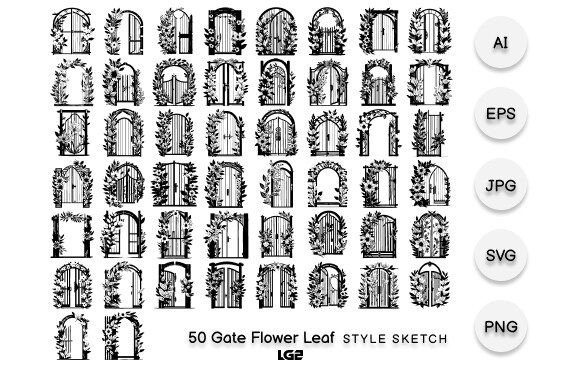 Gate Flower Leaf Element Draw Black: Graphics & Illustrations