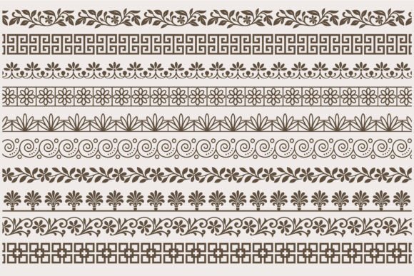 Greek Key and Floral Border Patterns Graphics