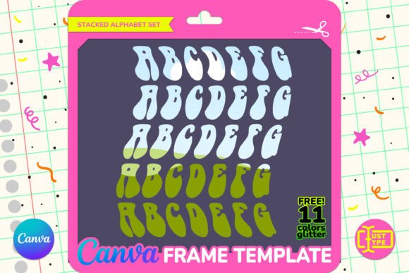 Hippie Stacked Alphabet Canva Frame Graphics for Creatives