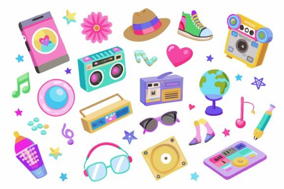 Nostalgic 90s Clipart: Retro Graphics & Illustrations
