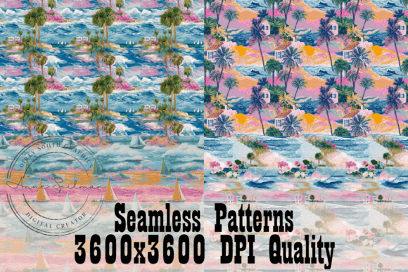 Preppy Beach Scenes Seamless Patterns Graphics and Patterns