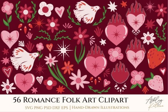 Romantic Element Folk Art Clipart for Graphics and Crafts