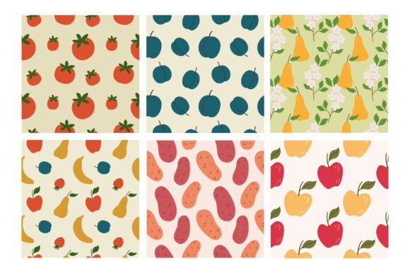 Seamless Patterns with Fruits Vegetables Graphics