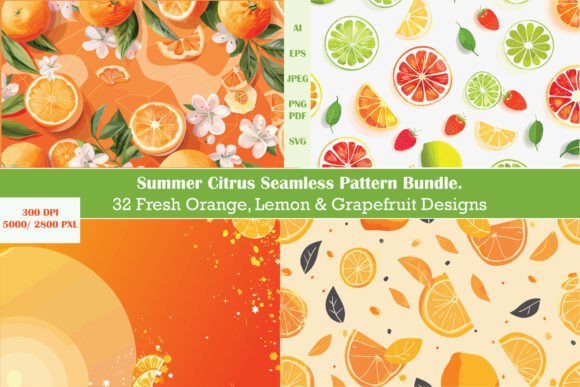 Summer Citrus Seamless Patterns Graphics Review