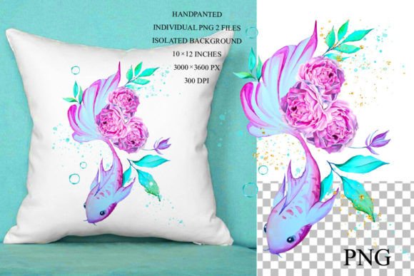 Watercolor Hand Drawn Fish Sublimation Graphics for Crafts